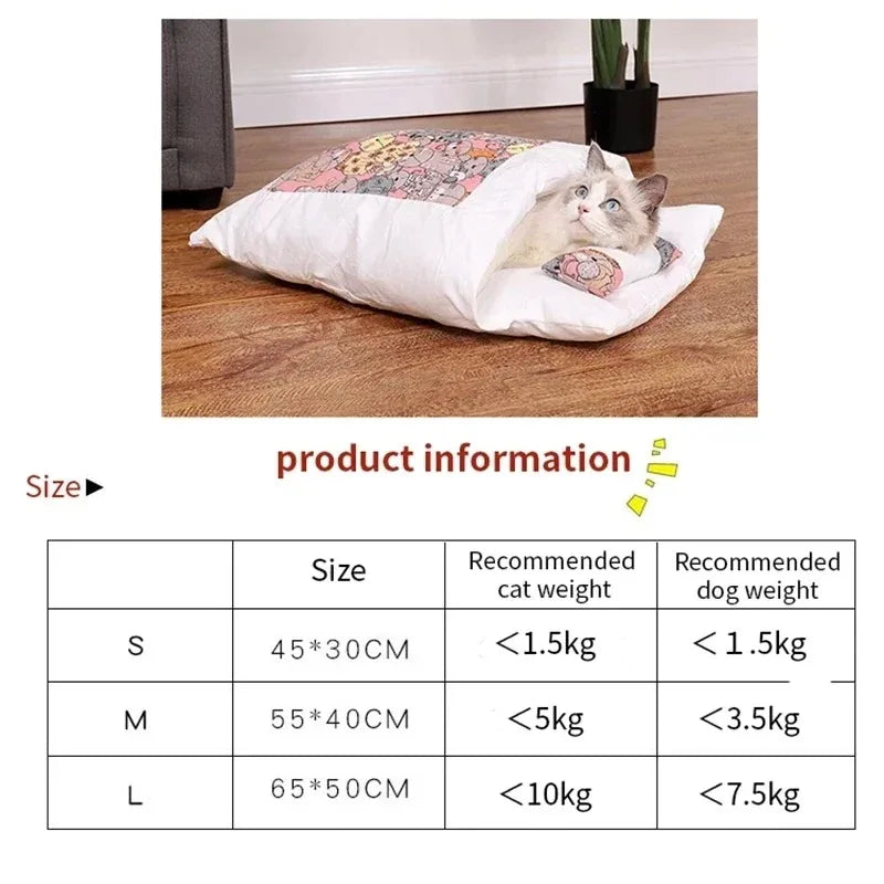 Blue Kawaii removable cat bed house for adult cats, featuring a cozy, cute design with soft fabric and enclosed shelter.