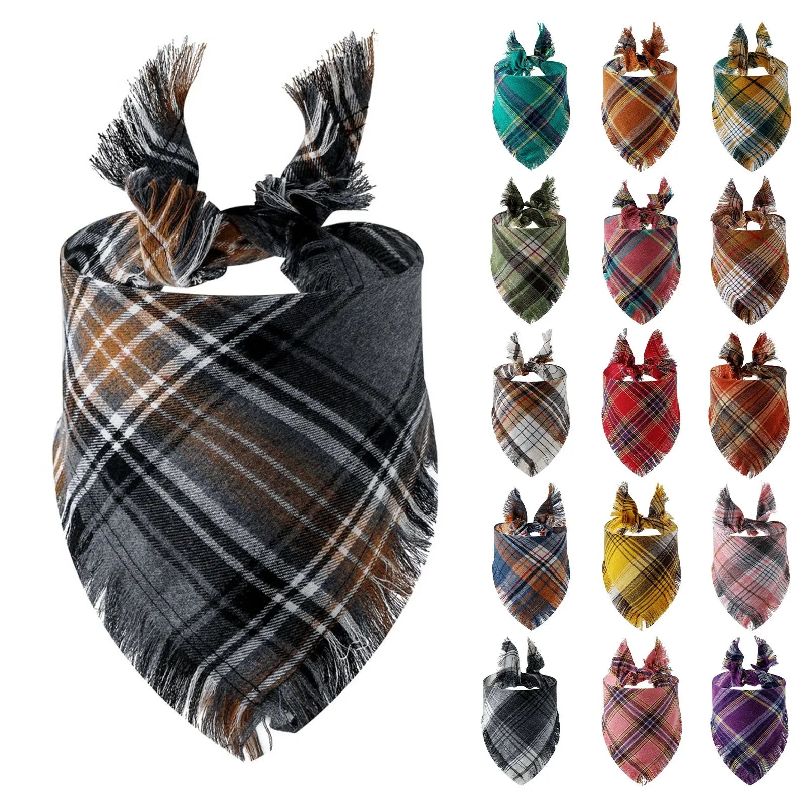 Plaid tassel dog bandana and pet triangular scarf for dogs and cats, stylish pet apparel by AliExpress.