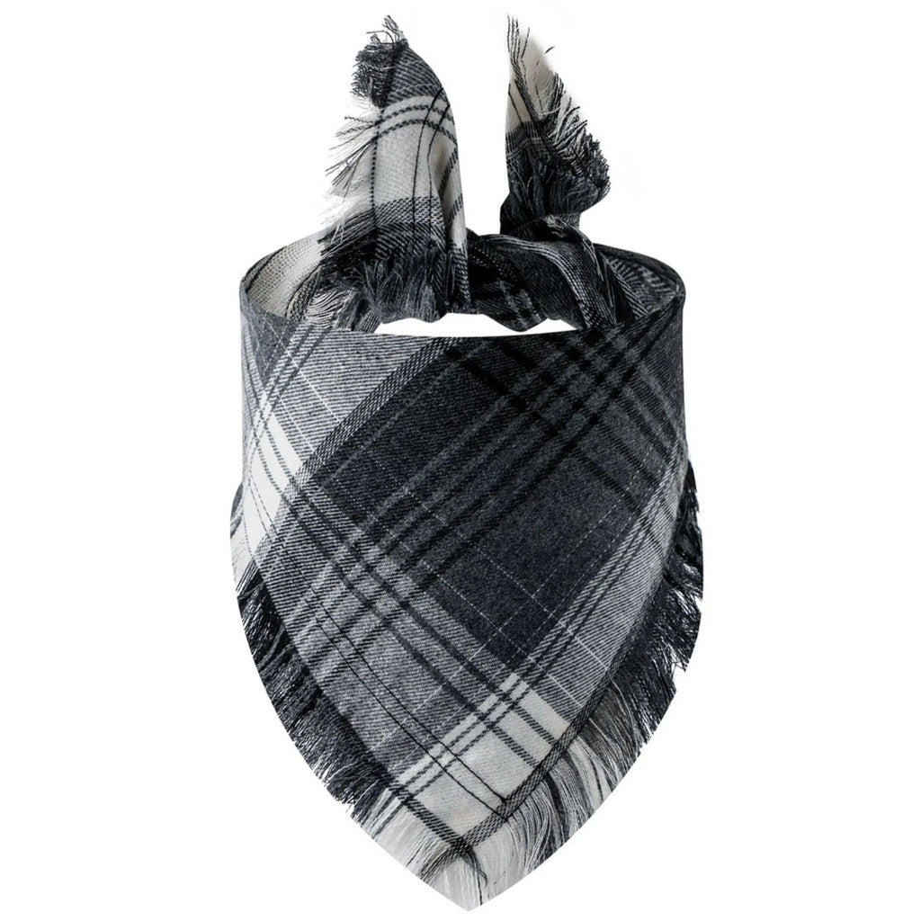 Plaid tassel dog bandana and pet triangular scarf for dogs and cats, stylish pet apparel with tassel details.