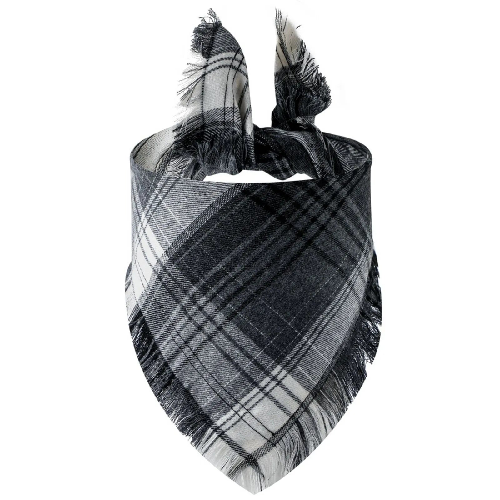 Plaid tassel dog bandana and pet triangular scarf for dogs and cats, stylish pet apparel with tassel details.