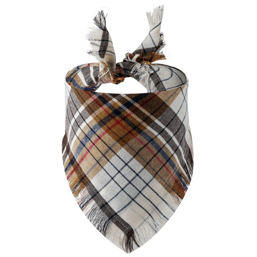 Plaid tassel pet bandana featuring triangular design for dogs and cats, stylish pet apparel from AliExpress.