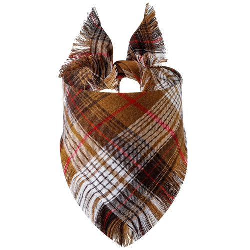 Plaid tassel dog bandana and pet triangular scarf for dogs and cats, stylish pet apparel in a classic plaid design.