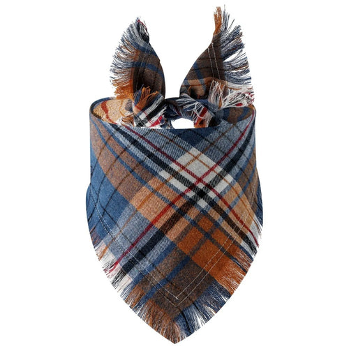 Plaid tassel dog bandana and pet triangular scarf for dogs and cats, stylish pet apparel in vibrant plaid design.