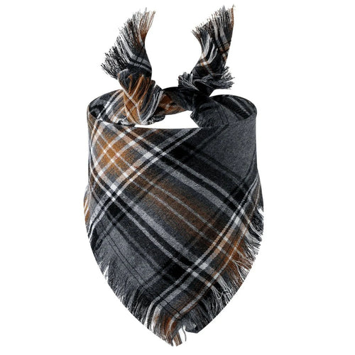 Plaid tassel dog bandana pet triangular scarf for dogs and cats, stylish pet apparel in a natural plaid pattern.