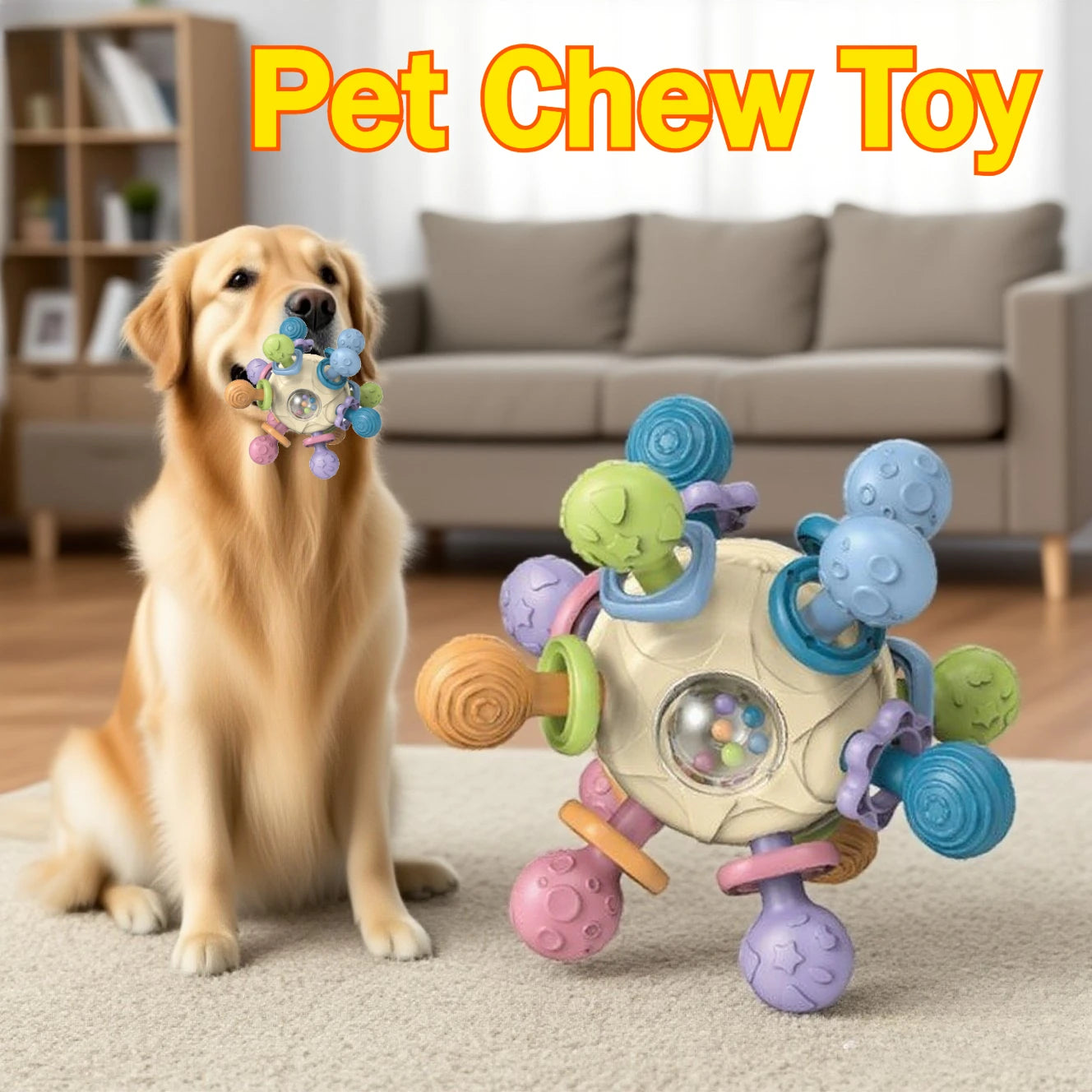 Pink soft rubber dog chew toy from AliExpress, designed for teeth cleaning and resistance to biting, ideal for dogs' oral health.