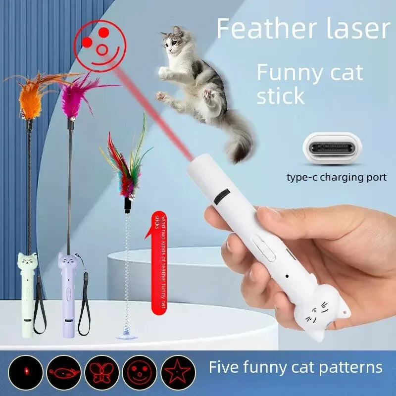 Purple USB laser cat toy with infrared light pattern, designed for interactive play and teasing cats.