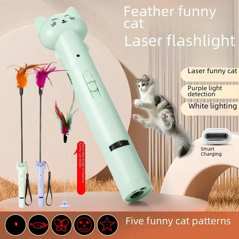Purple USB laser cat toy by AliExpress, interactive infrared teaser stick with laser light pattern for feline entertainment.