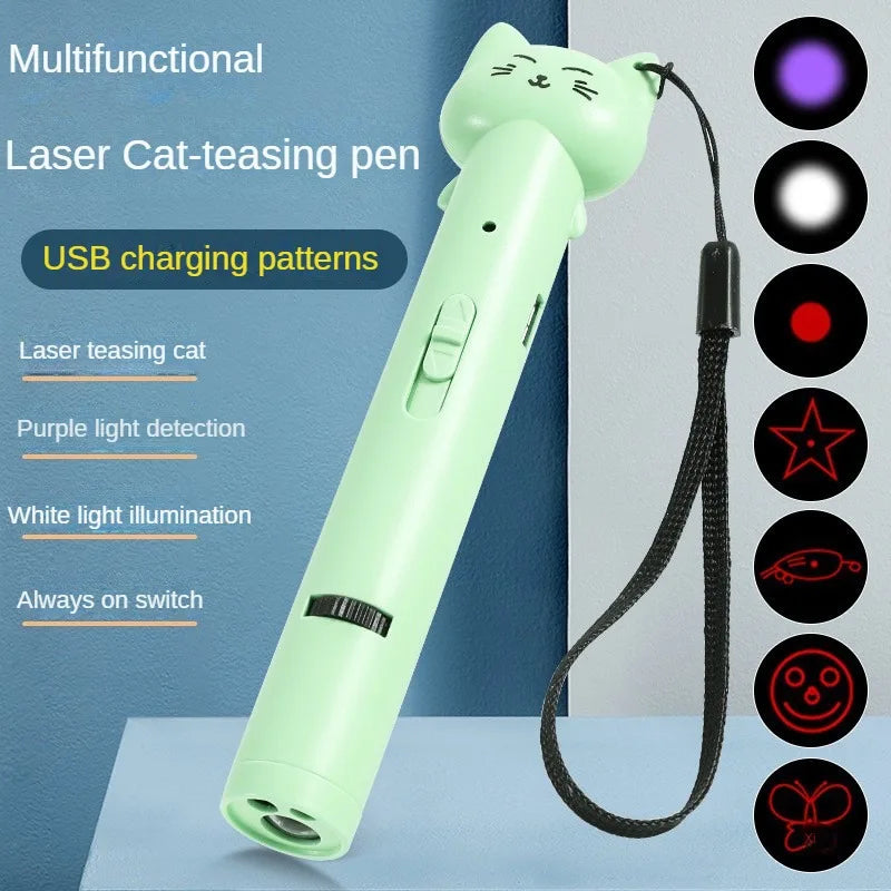 Purple USB laser cat toy from AliExpress with infrared light pattern, interactive teaser for stimulating indoor play.