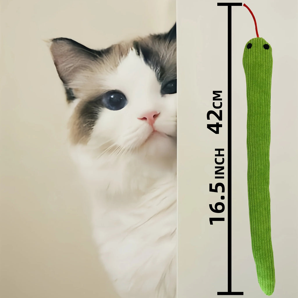 Interactive snake-shaped cat toy for kittens with crinkle sound, designed for playful teasing and kicking fun.