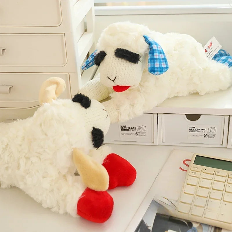 Soft plush dog toy featuring a lying squeaky lamb and alpaca, ideal for dogs, from AliExpress.