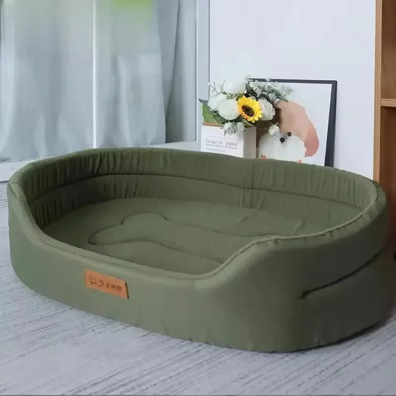 Green fluffy dog sofa bed for large and medium dogs, with cushioned, cozy design perfect for pet comfort and relaxation.