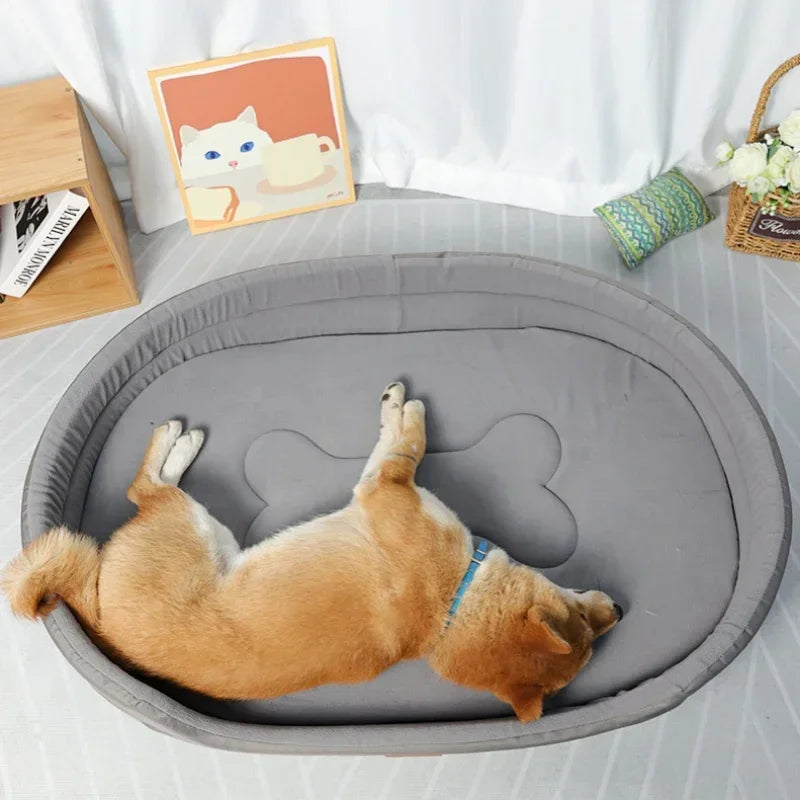 Green fluffy dog sofa bed for large and medium dogs with cushioned sides and cozy blanket, designed by AliExpress.