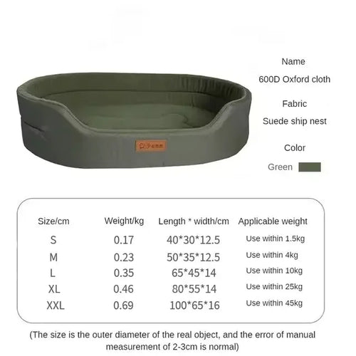 Large green fluffy dog sofa bed for medium and large dogs with soft cushions and cozy blanket, ideal for comfortable pet lounging.