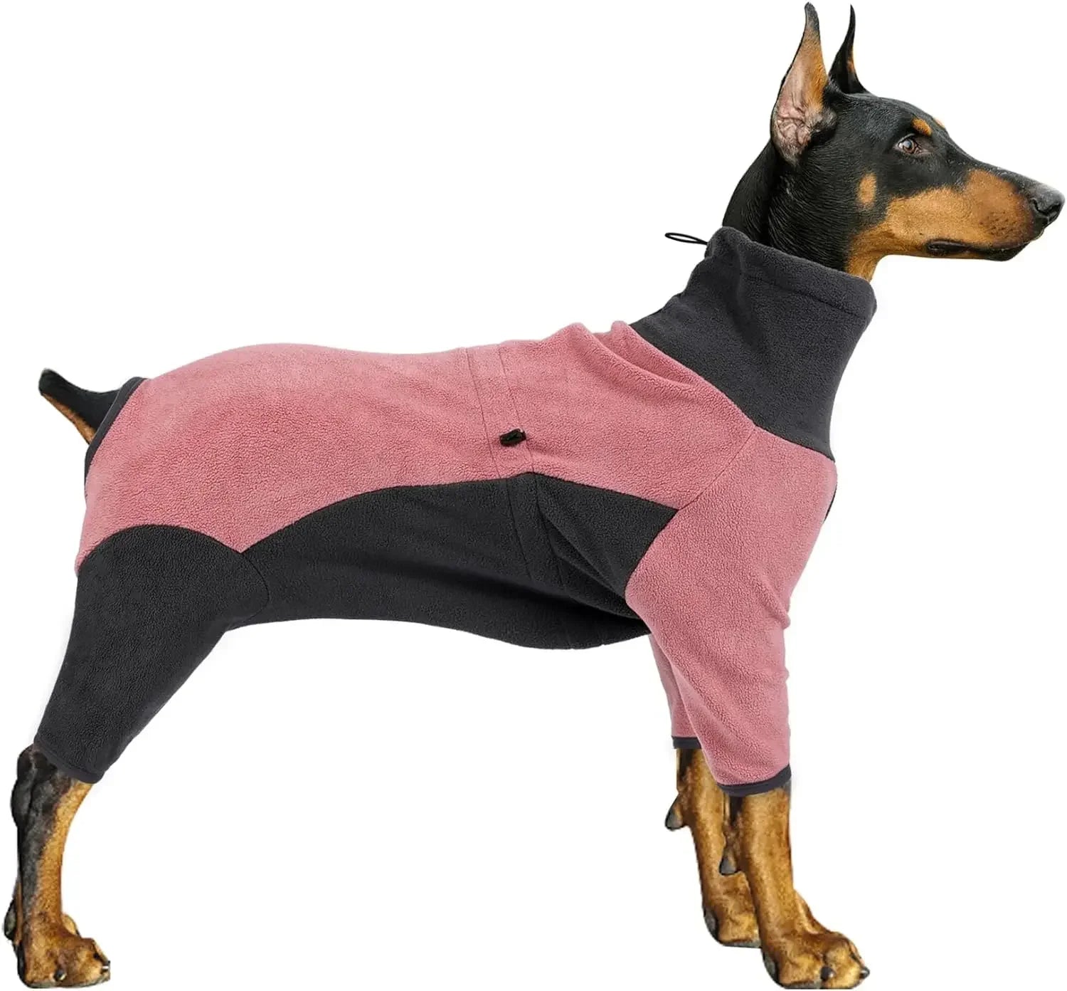 Pink and gray fleece dog winter coat from AliExpress, warm pet sweater with cozy fleece fabric for cold weather.