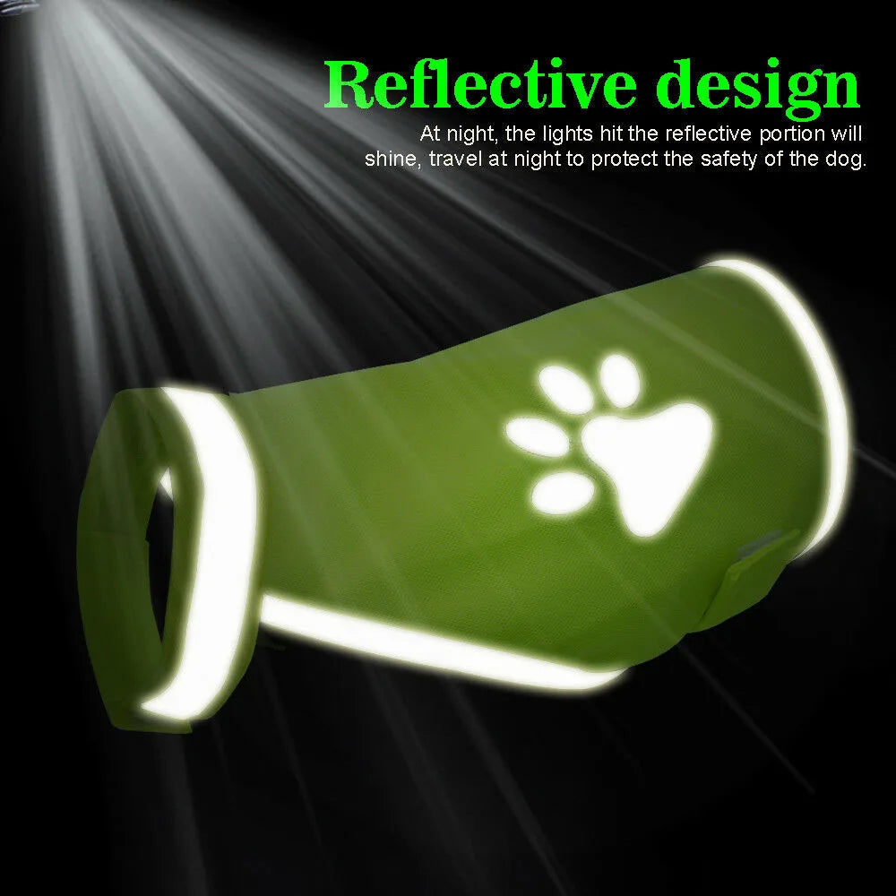 Yellow fluorescent reflective dog safety vest from AliExpress, high visibility pet apparel with reflective strips for nighttime safety.