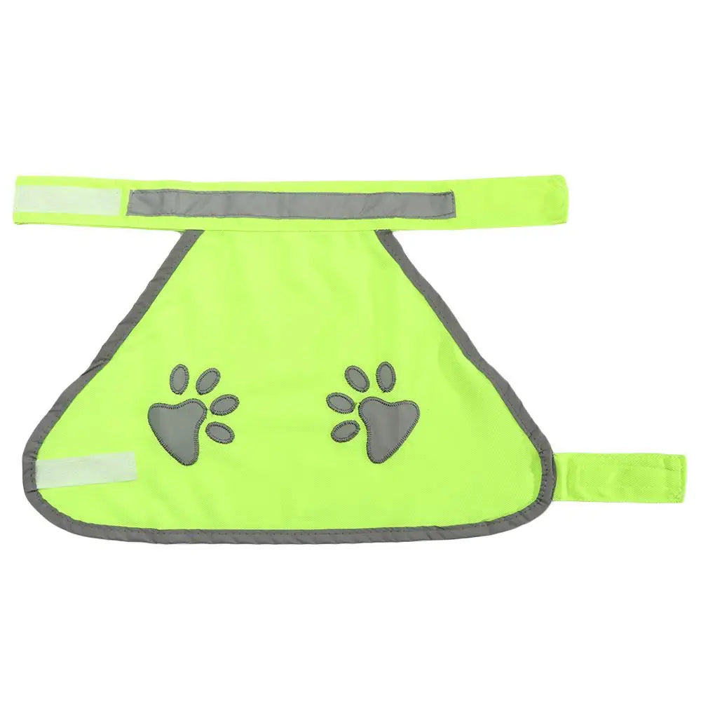 Yellow reflective dog safety vest with high visibility fluorescent material, designed for pet safety during walks.