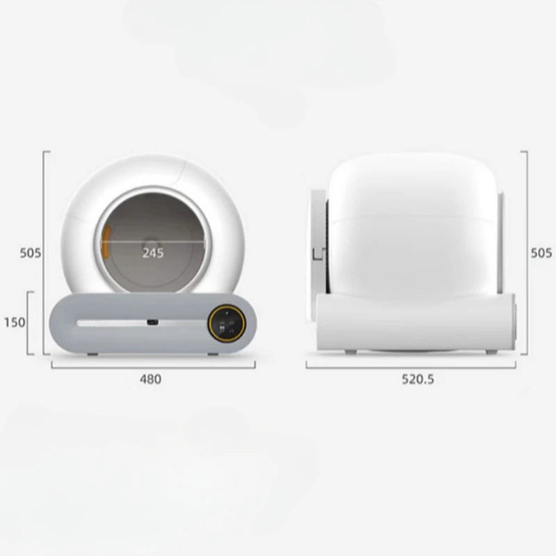 Automatic cat litter box by AliExpress with self-cleaning function, white electric pet litter box for large cats.