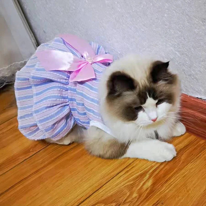 Pink striped plaid summer pet dress for cats and puppies, princess style, cute pet clothes from AliExpress.