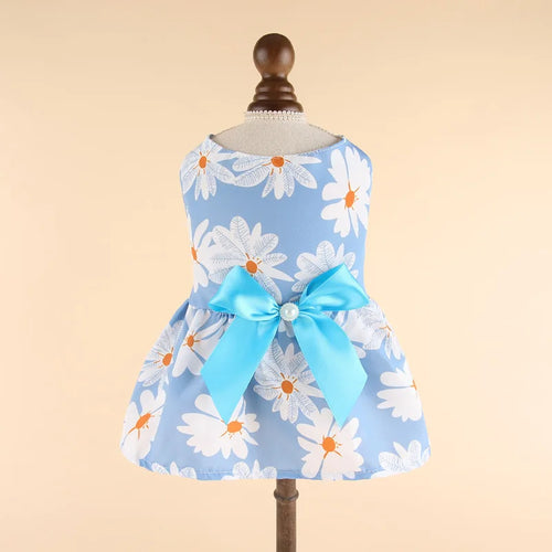 Pink floral summer pet dress for cats and puppies, striped plaid design, lightweight pet clothing from AliExpress.