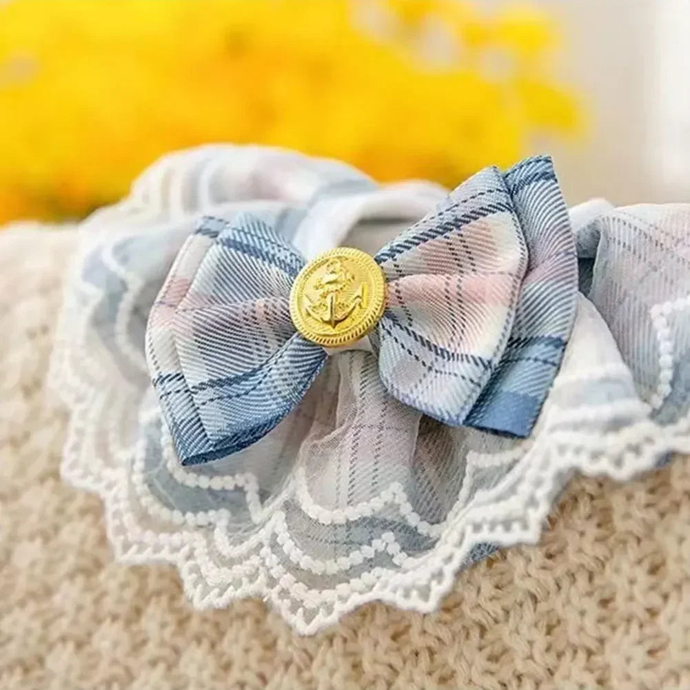 Green lace bow drool bib collar for cats and dogs, soft and delicate pet apparel with a cute, girly style.