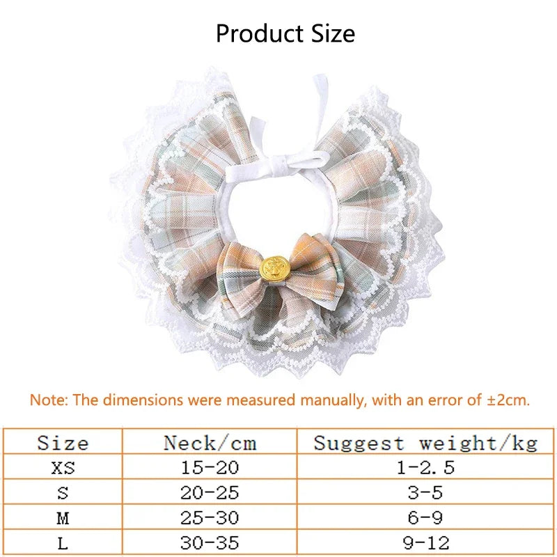 Soft green drool bib with lace bow, cute girly-style pet collar for cats and dogs, delicate and comfortable pet apparel.