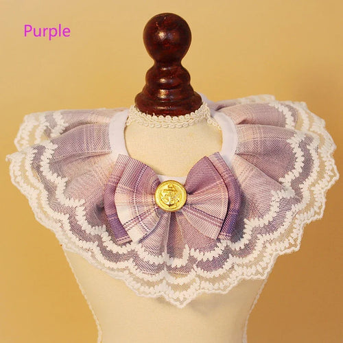 Green drool bib lace bow pet collar for cats and dogs, soft and delicate, with a cute girly style pet apparel.