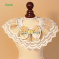 Green lace bow drool bib collar for cats and dogs, soft and delicate pet apparel with a cute, girly style.