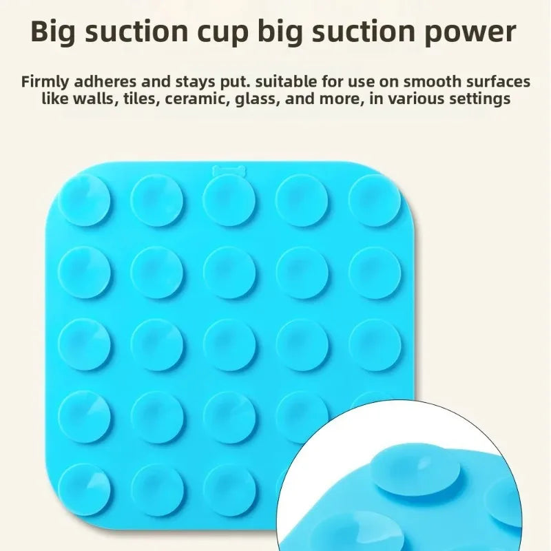 Lake blue silicone pet lick mat with suction cups for dogs and cats, designed as a slow food plate to keep pets engaged.