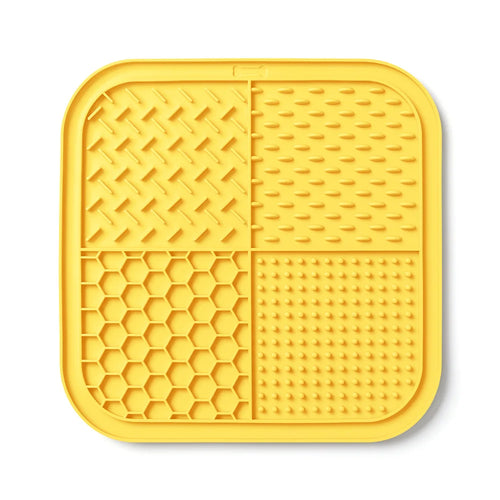 Blue silicone pet lick mat for dogs and cats with suction cups, designed as a slow food plate for calming and engaging pets.