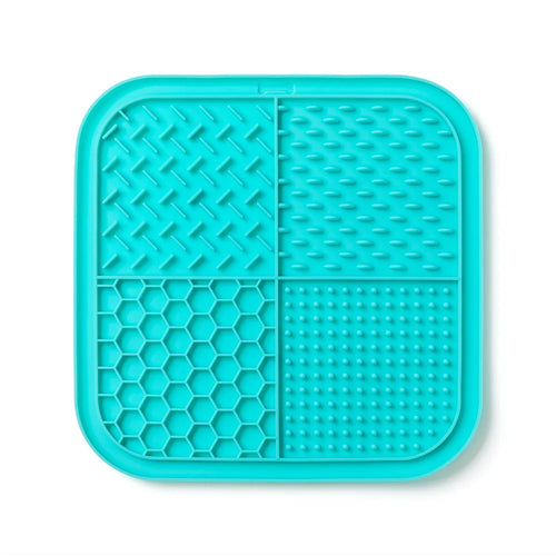 Lake blue silicone pet lick mat for dogs and cats with suction cups, 20cm slow food plate for interactive feeding