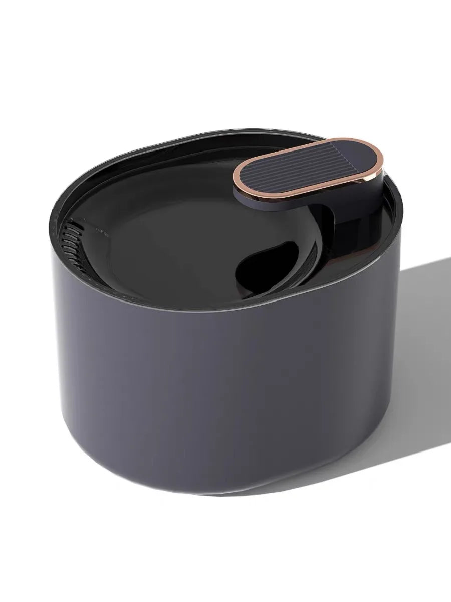 Black automatic pet water fountain for cats and dogs, mess-free water dispenser with no spill design, ideal for clean drinking.