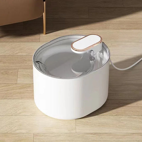 Black automatic pet water dispenser fountain for cats and dogs, mess-free drinking bowl with no spill design.