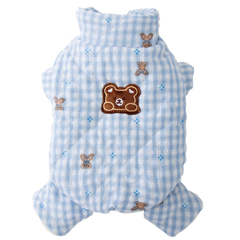 Cute Korean Cartoon Checkerboard Pattern Bear Full-printed Four-legged Cotton Coat For Dogs In Autumn And Winter, Teddy Pet Clothes For Cats