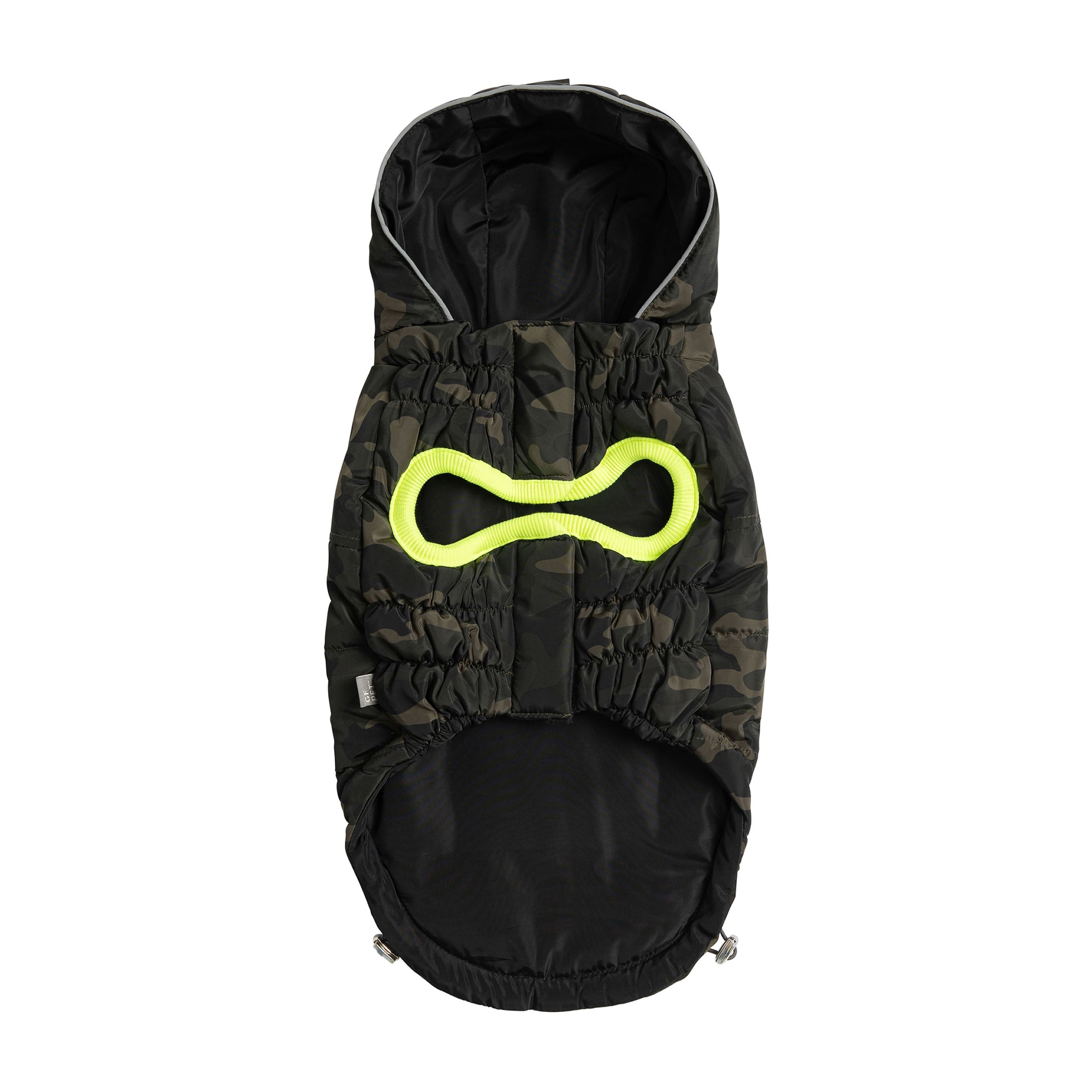 Beige Antigone recycled camouflage pet parka, lightweight and warm, with a camouflage pattern for outdoor walks.