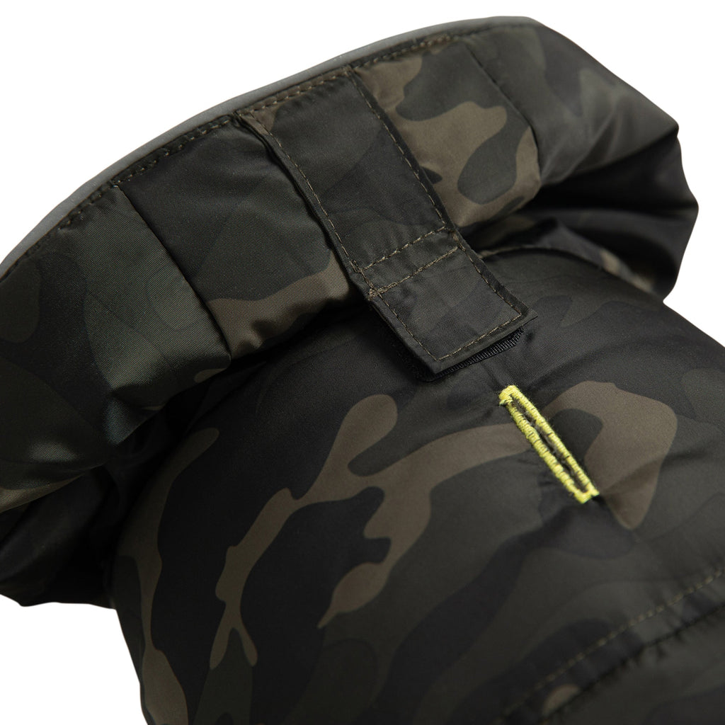 Beige Antigone recycled camouflage pet parka, warm and eco-friendly, with a cozy fit for dogs or cats.