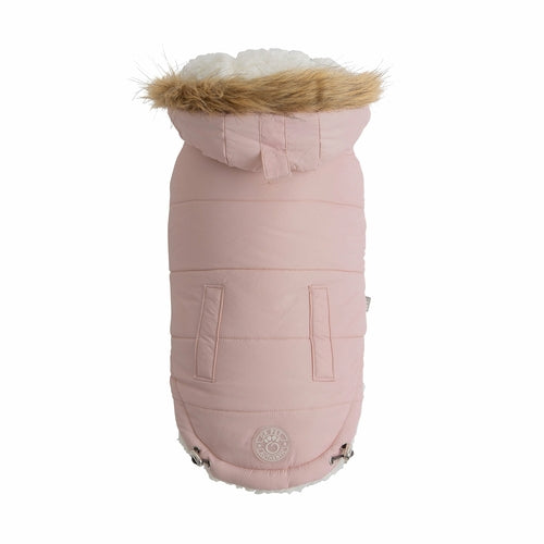 Pink Urban Parka for pets by Beige Antigone, lightweight pet apparel with a stylish pink outer layer and functional design.