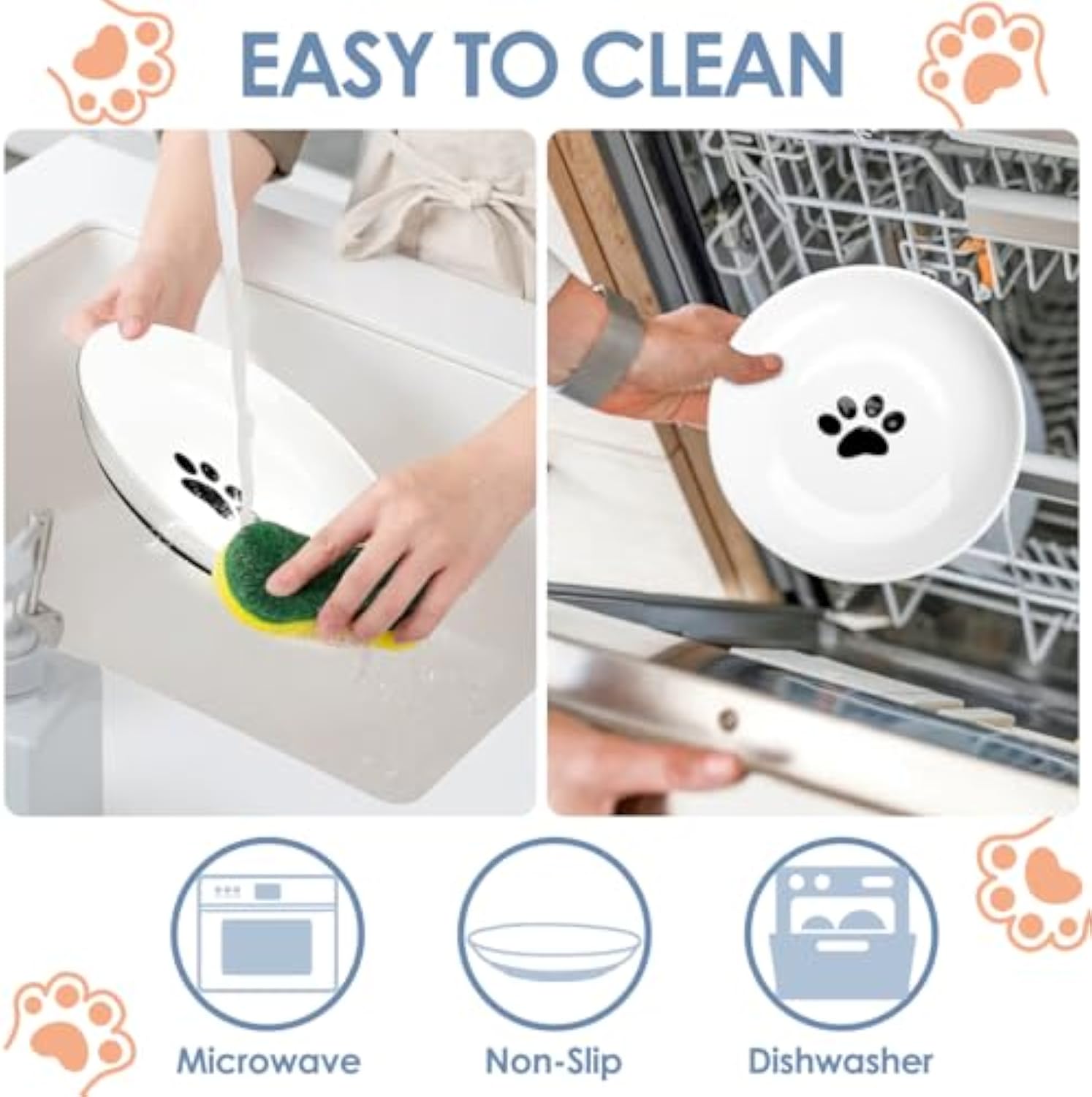 Ceramic Cat Food Bowls Whisker Friendly Cat Bowls With Nonslip Silicone Bottom Cat Food Dishes For Food And Water Cat Food Dishes Wide Shallow Small Cat Plates For Cats Kitten Small Dogs