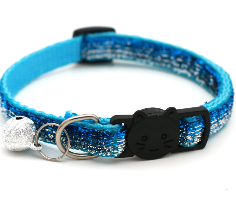 Colorful adjustable cat collar with bell for pets, featuring a blue strap and secure buckle by Brandywines Time