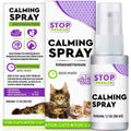 Brandywines Time calming pheromone spray for cats, featuring a spray bottle, designed to reduce stress and discourage scratching.