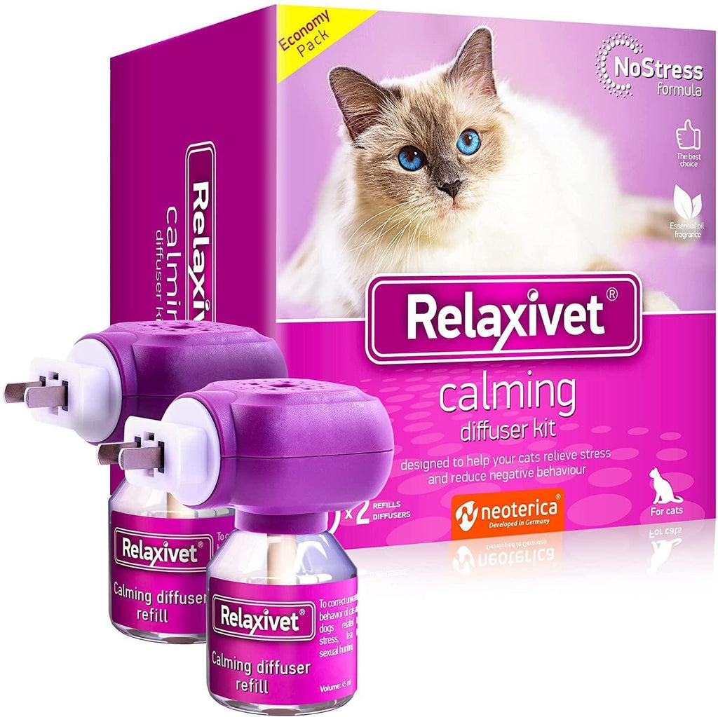 Brandywines Time cat calming diffuser with pet anti-anxiety feline pheromones, plug-in design, 2-pack for stress relief in cats.