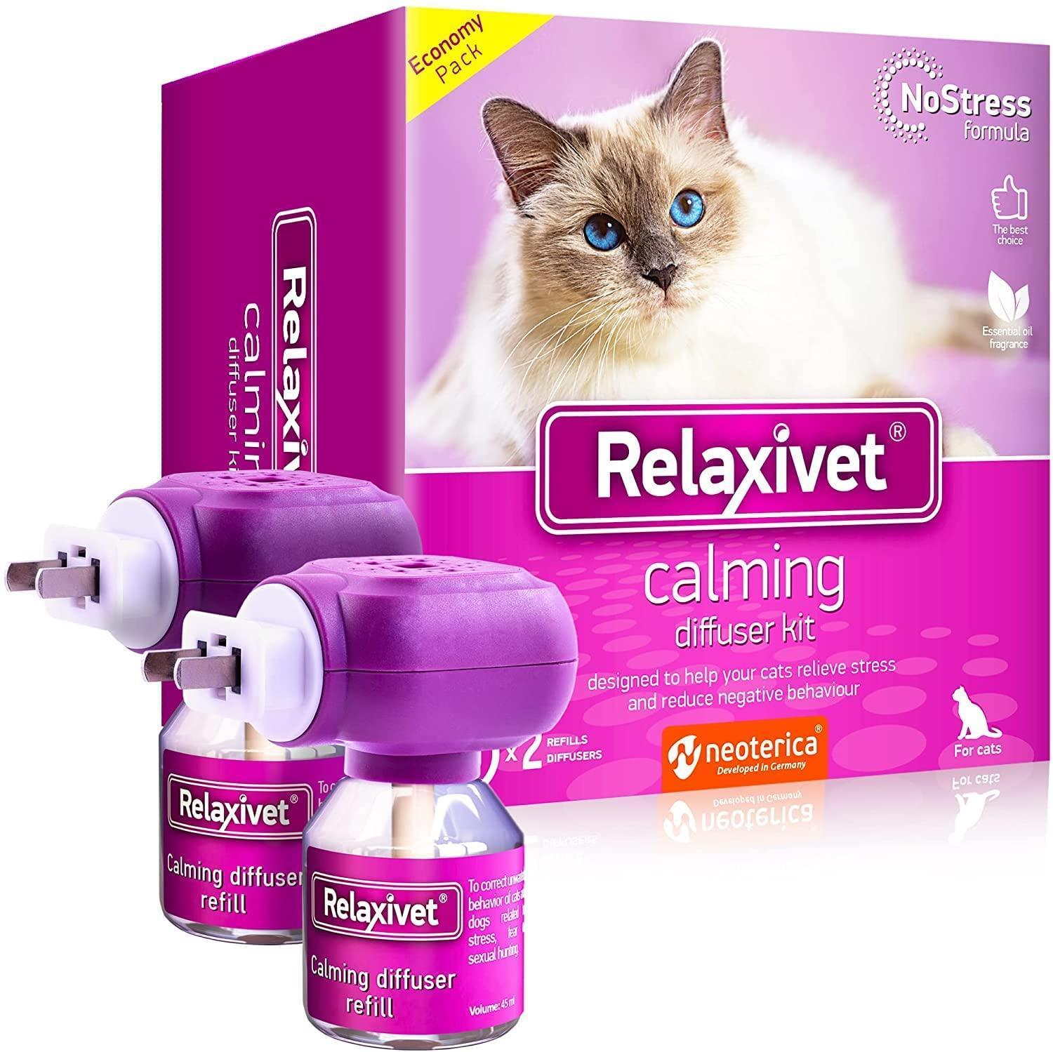 Brandywines Time cat calming diffuser with pet anti-anxiety feline pheromones, plug-in design, 2-pack for stress relief in cats.