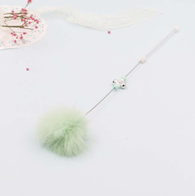 Colorful Pom Pom Cat Teaser Wand with Bell toy by Brandywines Time, featuring vibrant pom poms and a bell on a 40cm stick for cats.