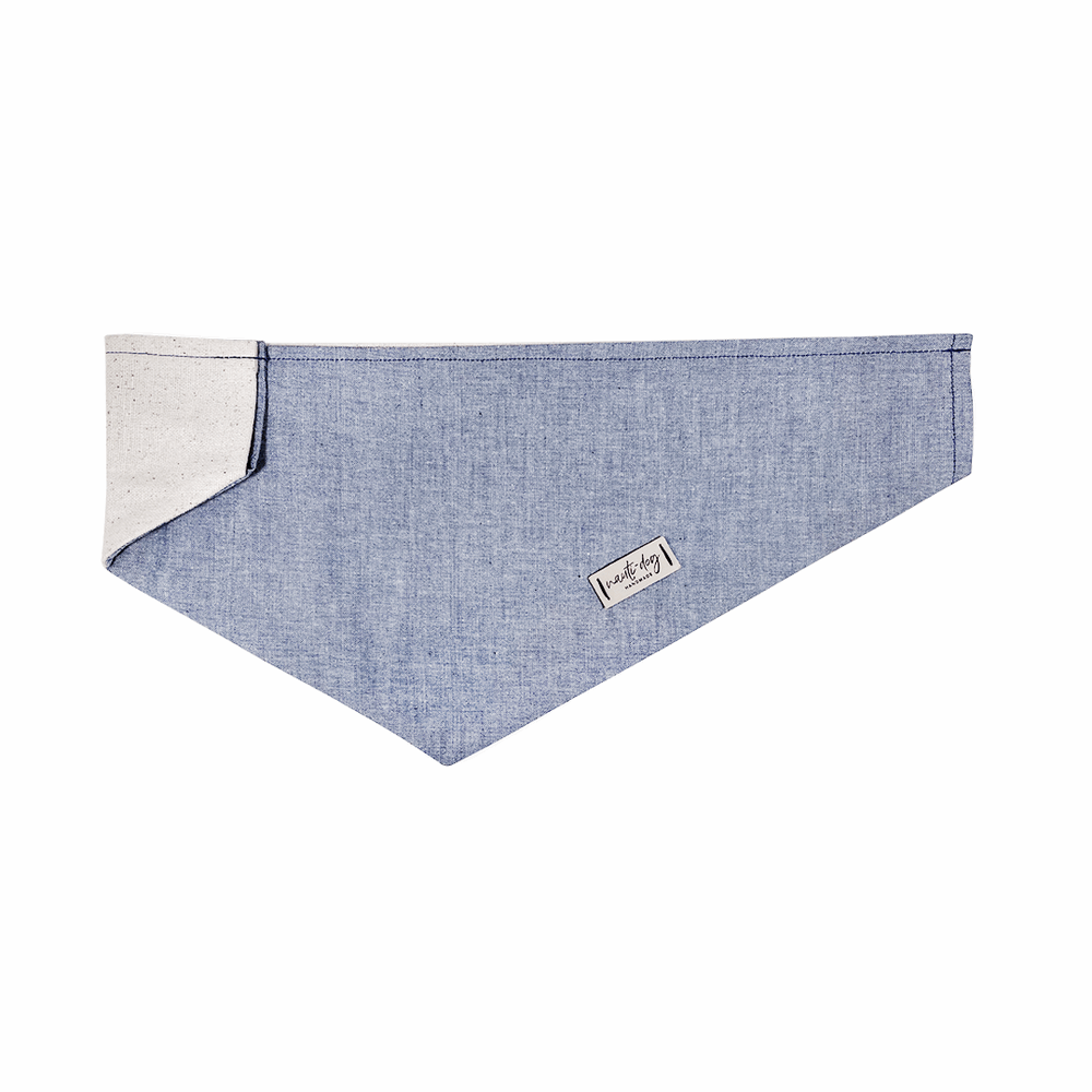 Chambray classic Oxford dog bandana by Brandywines Time, over-the-collar style for stylish canine apparel.