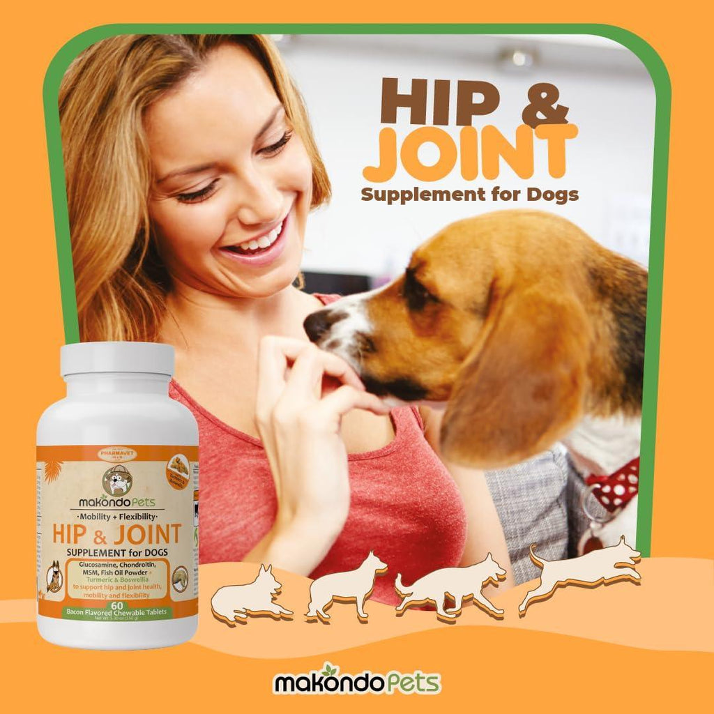 Dog hip and joint supplement with glucosamine, turmeric, chondroitin, and MSM by Brandywines Time for healthy mobility.