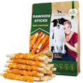 Dog rawhide sticks wrapped with chicken, natural grain-free chew treats for dogs, by Brandywines Time.