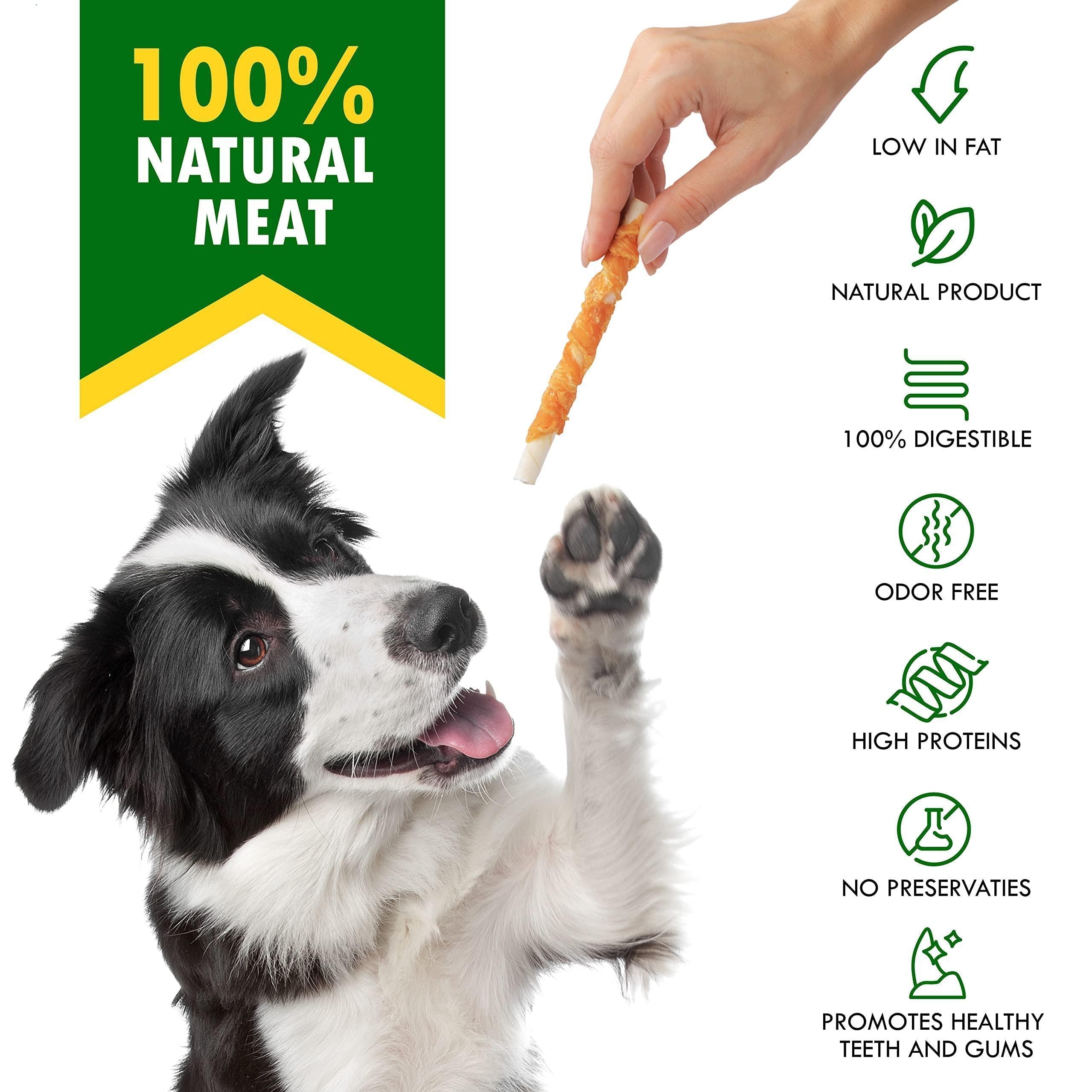 Dog treats: Brandywines Time rawhide sticks wrapped with chicken, natural grain-free chew treats for dogs.