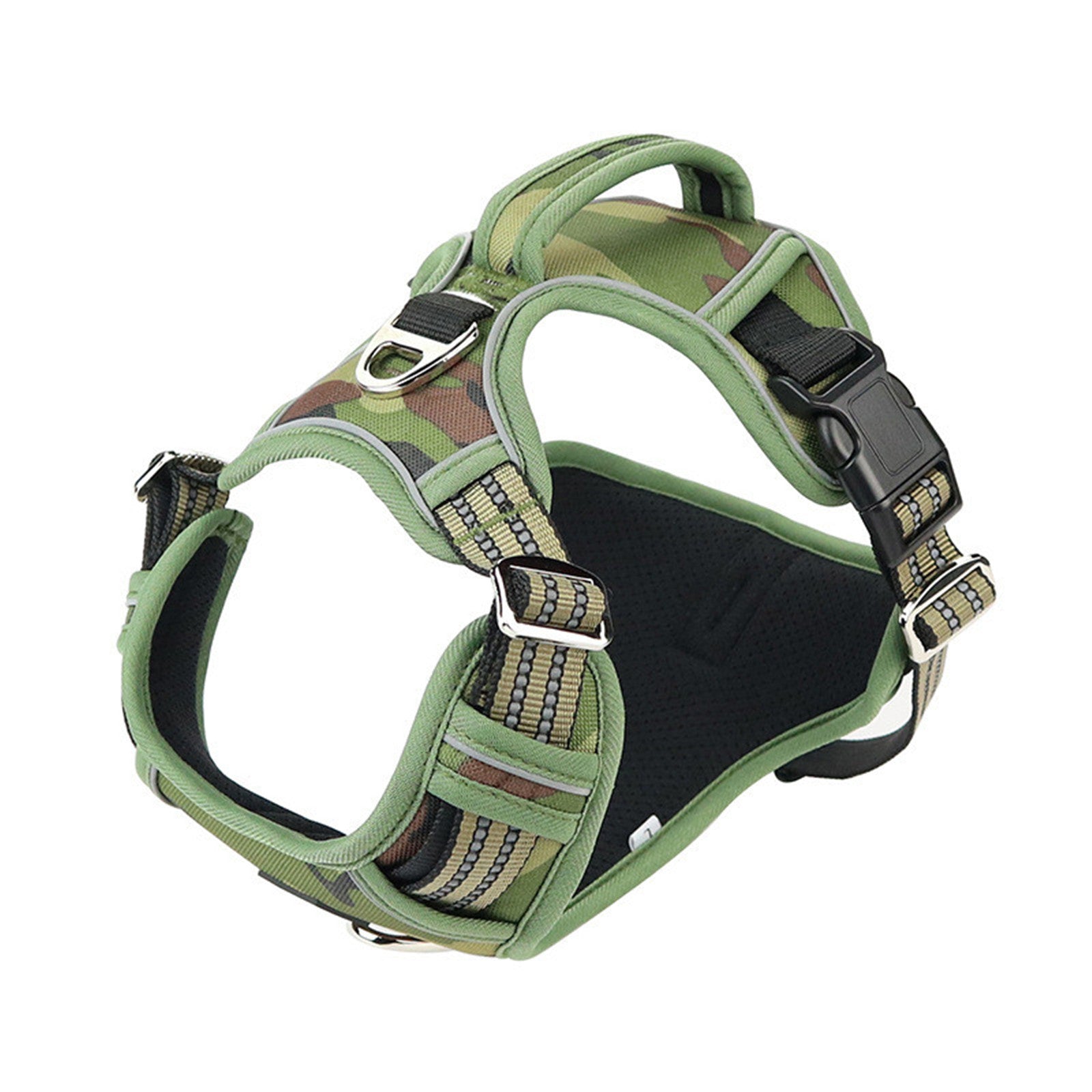 Black waterproof dog harness with vertical handle from Brandywines Time, designed for durability and easy control.