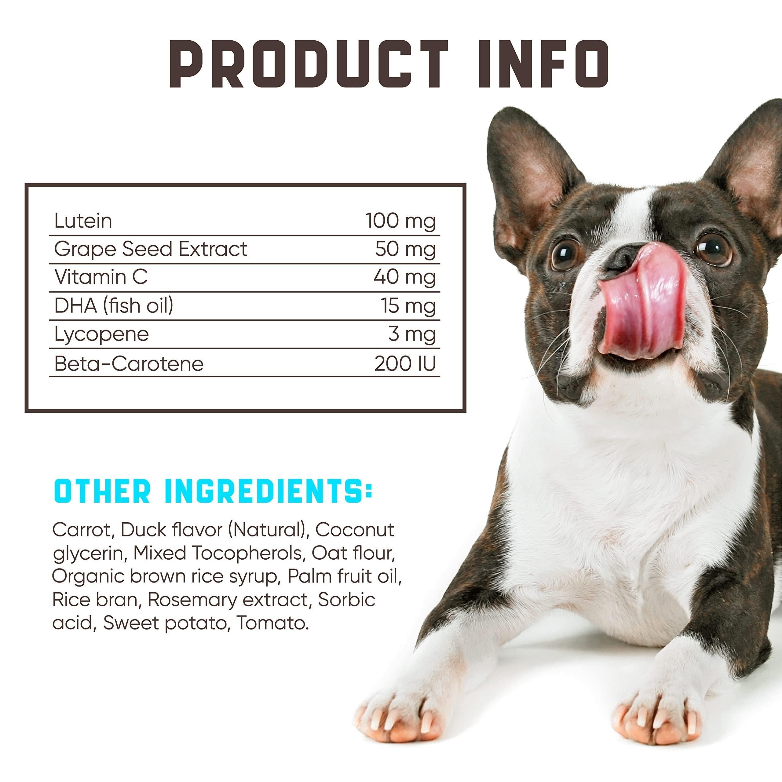 Dog eye vitamins by Brandywines Time in duck flavor, pet supplement for eye health and tear stain reduction for dogs.