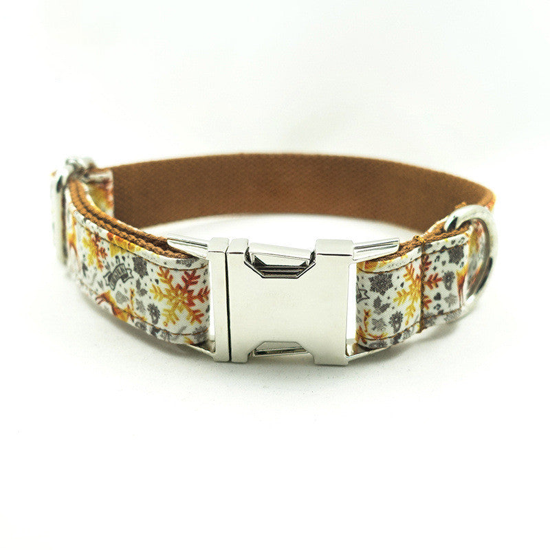 Handmade golden Christmas dog collar by MUTTCO, featuring festive design and small size for pets, from Brandywines Time.