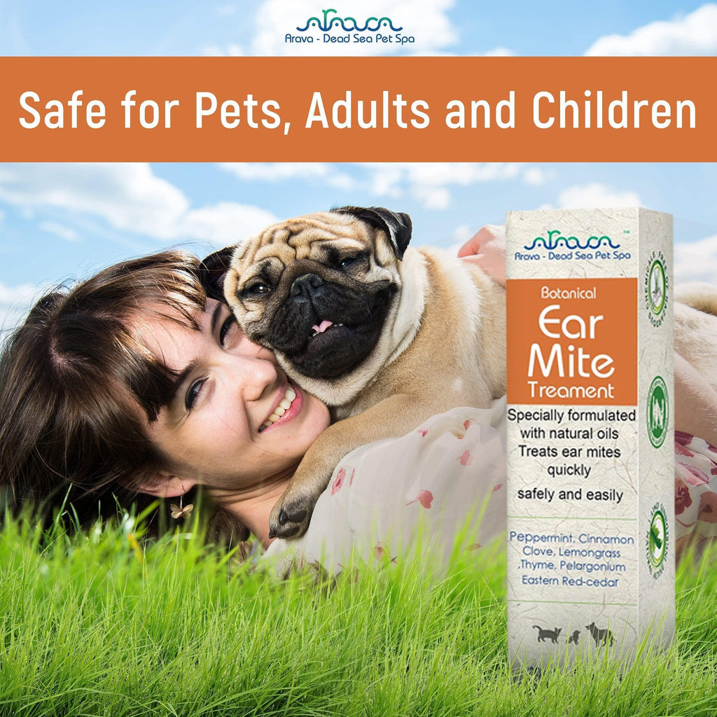 Brandywines Time natural pet ear mite treatment for dogs and cats, showing the bottle and applicator for ear mite removal and cleaning.